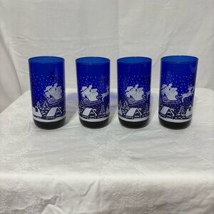 Set of 4 Blue Santa Claus Glasses